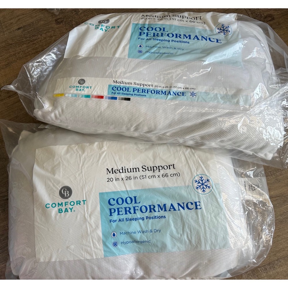 Cool Performance Medium Support Bed Pillows Set of 2 White 20x26 - Picture 1 of 4